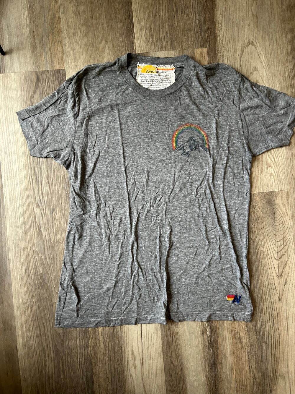 Vintage Aviator Nation Mountain Rainbow T-Shirt Gray California Surf Athleisure